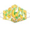 Handmade banana pattern print fabric face mask with 100% cotton and elastic straps in green, yellow, and white kid/teen size.