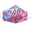 Handmade rainbow print pattern fabric face mask with 100% cotton and elastic straps in light blue and multicolored kid/teen size.