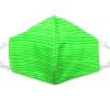 Handmade striped print fabric face mask with 100% cotton and elastic straps in neon green kid/teen size.