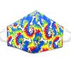 Handmade tie dye paw print pattern fabric face mask with 100% cotton and elastic straps in rainbow and white kid/teen size.