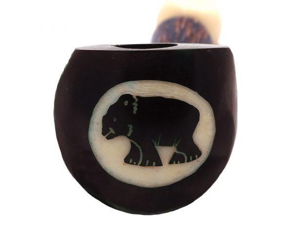 Handcarved tobacco smoking natural tagua nut hand pipe of a big bear in medium size