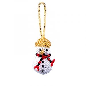 Mini Seed Bead Snowman Christmas Ornament - Gold