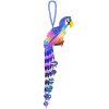 OR-010301050713-2 Handmade Czech glass seed bead parrot figurine hanging ornament with crystal beaded tail dangles in blue and pastel multicolored color combination.