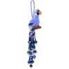 OR-010301652590 Handmade Czech glass seed bead parrot figurine hanging ornament with crystal beaded tail dangles in periwinkle, iridescent dark blue, turquoise, gold, and white silver color combination multicolored color combination.