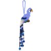 OR-010301652590-2 Handmade Czech glass seed bead parrot figurine hanging ornament with crystal beaded tail dangles in periwinkle, iridescent dark blue, turquoise, gold, and white silver color combination multicolored color combination.
