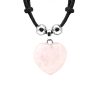 Handmade heart-shaped tumbled gemstone crystal pendant on adjustable necklace in light pink rose quartz.