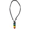 PN-011102999099-2 Hexagonal-cut resin and crushed chip stone inlay crystal point pendant with silver metal on adjustable necklace in striped chakra rainbow colors.