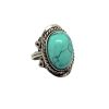 RG-010101359009 Handmade oval-shaped semi-precious gemstone cabochon on alpaca silver metal ring with rope edge border in turquoise howlite.
