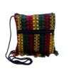 SB-020601010304 Handmade small woven cotton square purse with multicolored stripes and fringe in Rasta colors.