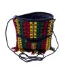 SB-020601010304-3 Handmade small woven cotton square purse with multicolored stripes and fringe in Rasta colors.