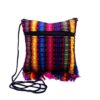 SB-020601990999 Handmade small woven cotton square purse with multicolored stripes and fringe.