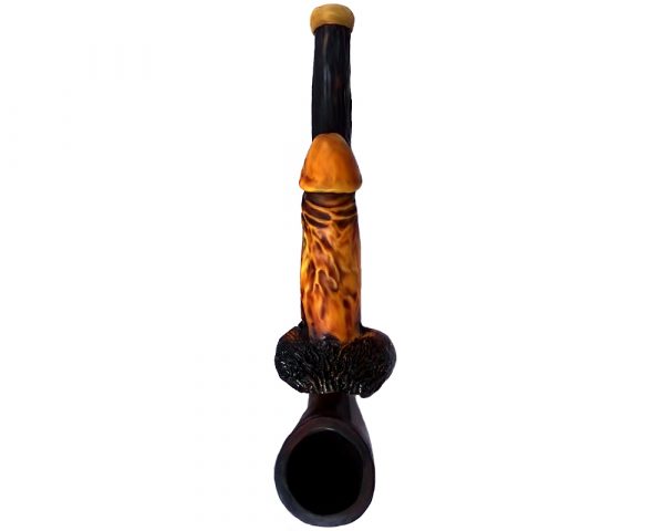 Handcrafted tobacco smoking hand pipe of a nude penis in small size.