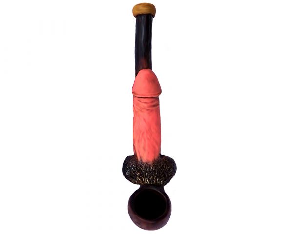 Handcrafted tobacco smoking hand pipe of a pink penis in small size.