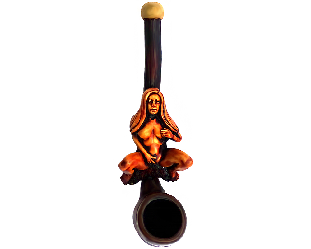 Handcrafted tobacco smoking hand pipe of a sexy nude girl masturbating in small size.