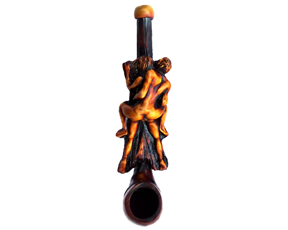 SP-070707 Handcrafted tobacco smoking hand pipe of a man and woman couple in a jockey cowboy sex position in small size.