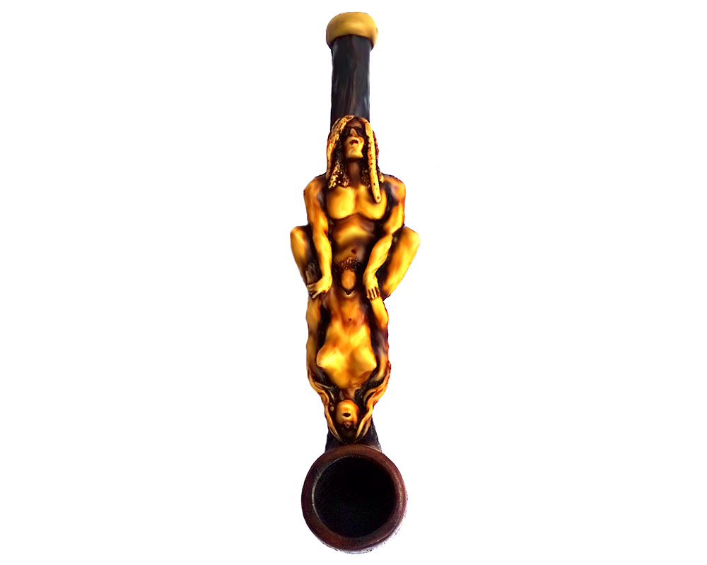SP-070709 Handcrafted tobacco smoking hand pipe of a man and woman couple in kama sutra spider sex position in small size.
