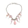 AK-010101070790 Handmade alpaca silver metal chain anklet with teardrop-cut stone, chip stones, and metal dangles in pink rose quartz.