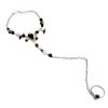 AK-060101090990 Handmade alpaca silver metal chain harem anklet with teardrop-cut stone and chip stone dangles, linked to mini round-shaped stone toe ring in black onyx.