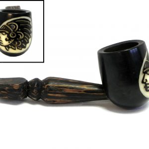 Handcarved tobacco smoking natural tagua nut hand pipe of a Native American Indian Chief head profile in small size.
