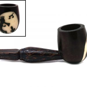 Handcarved tobacco smoking natural tagua nut hand pipe of a kokopelli deity playing the flute in small size.
