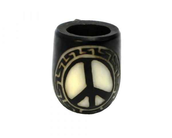 Handcarved tobacco smoking natural tagua nut hand pipe of a peace sign in small size.