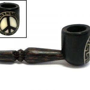 Handcarved tobacco smoking natural tagua nut hand pipe of a peace sign in small size.