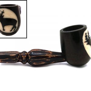 Handcarved tobacco smoking natural tagua nut hand pipe of a deer or moose silhouette in small size.