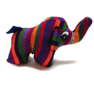 Handmade mini multicolored striped cotton stuffed animal elephant toy.