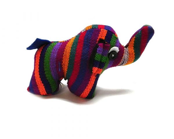Handmade mini multicolored striped cotton stuffed animal elephant toy.