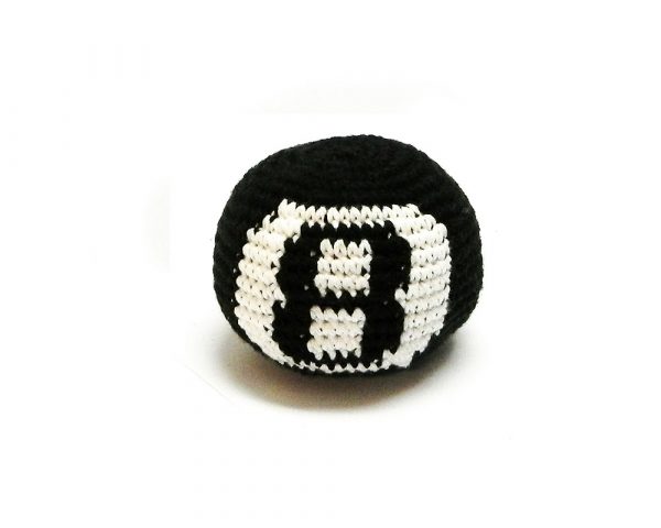 Handmade single hacky ball with 8 ball design in black and white color combination.