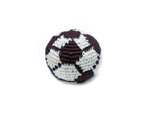 Handmade single hacky ball with soccer ball design. In black and white color combination.