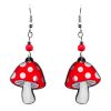 EA-048600010000 Amanita magic mushroom acrylic dangle earrings with beaded metal hooks in red and white color combination.