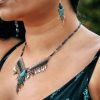 Mia Jewel Shop: Teardrop Stone Long Beaded Dangle Fringe Necklace and Earrings Jewelry Set
