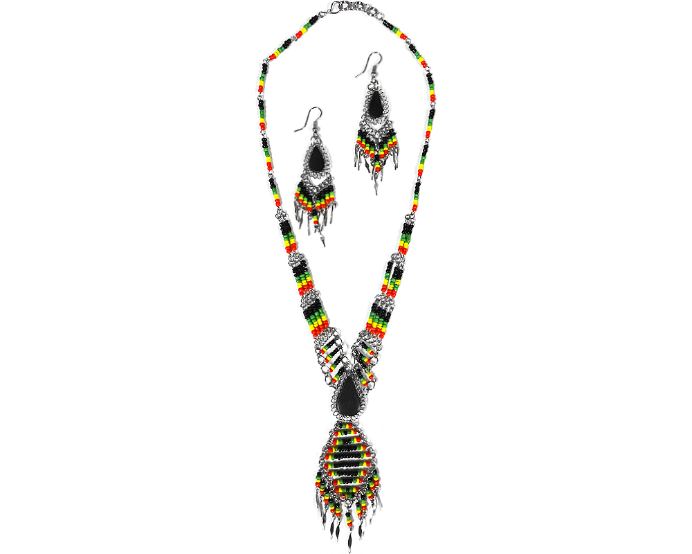 Mia Jewel Shop: Rasta Teardrop Stone Long Beaded Diamond Dangle Multi Strand Necklace and Earrings Jewelry Set