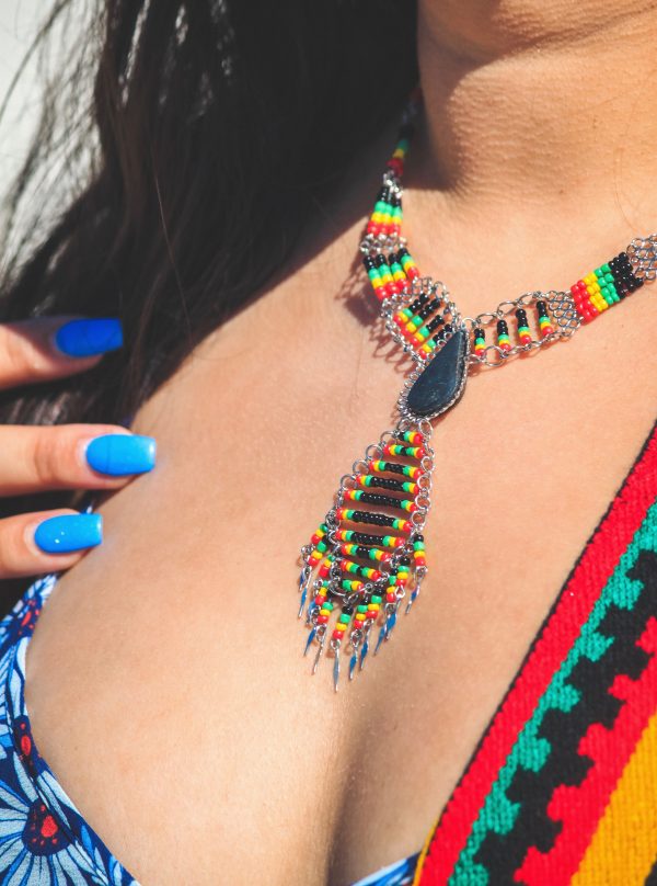 Mia Jewel Shop: Rasta Teardrop Stone Long Beaded Diamond Dangle Multi Strand Necklace and Earrings Jewelry Set