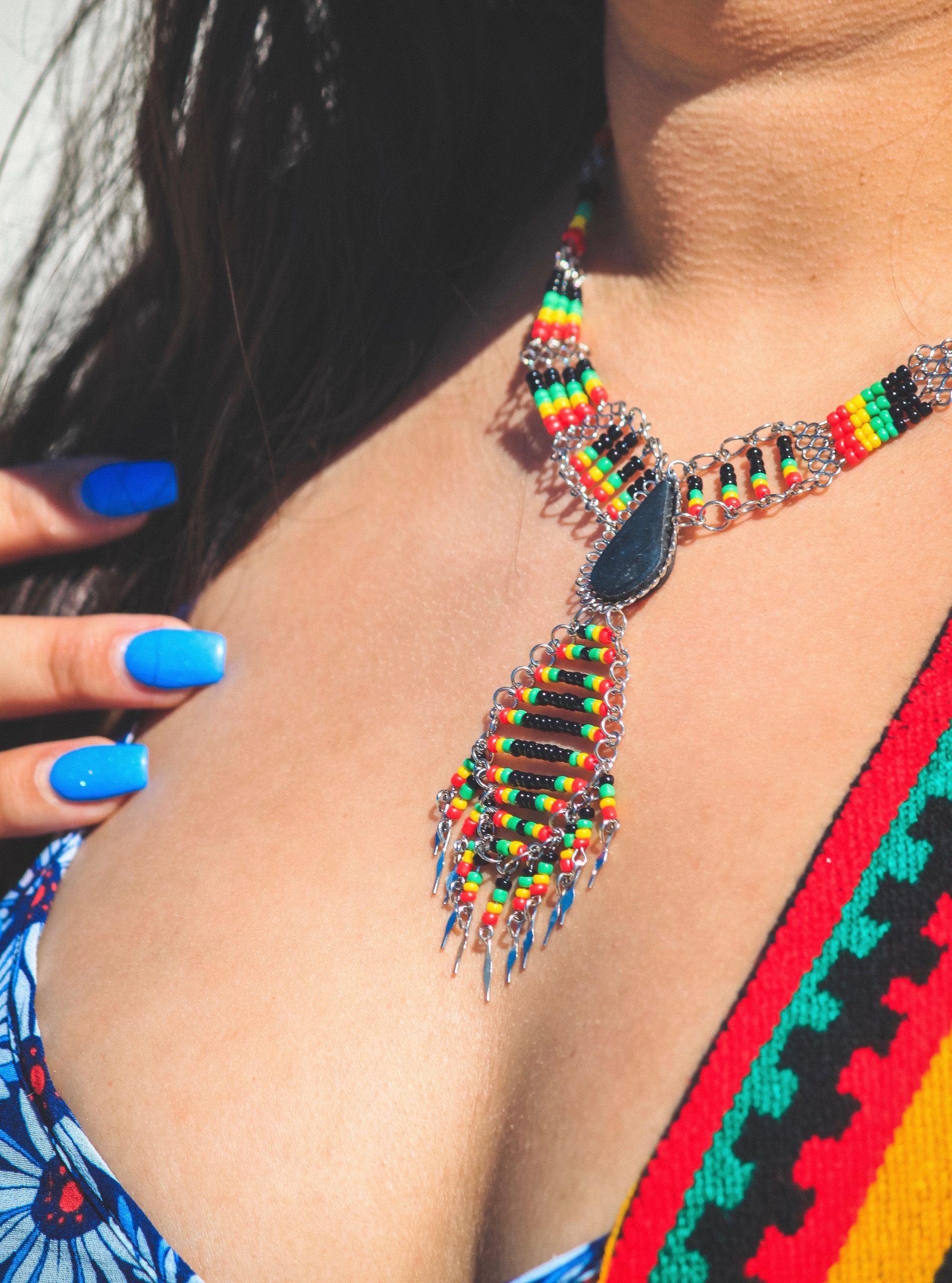 Mia Jewel Shop: Rasta Teardrop Stone Long Beaded Diamond Dangle Multi Strand Necklace and Earrings Jewelry Set