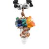PN-010408009908 Copper wire wrapped Tree of Life natural clear quartz crystal point pendant with rainbow colored chip stones on adjustable necklace.