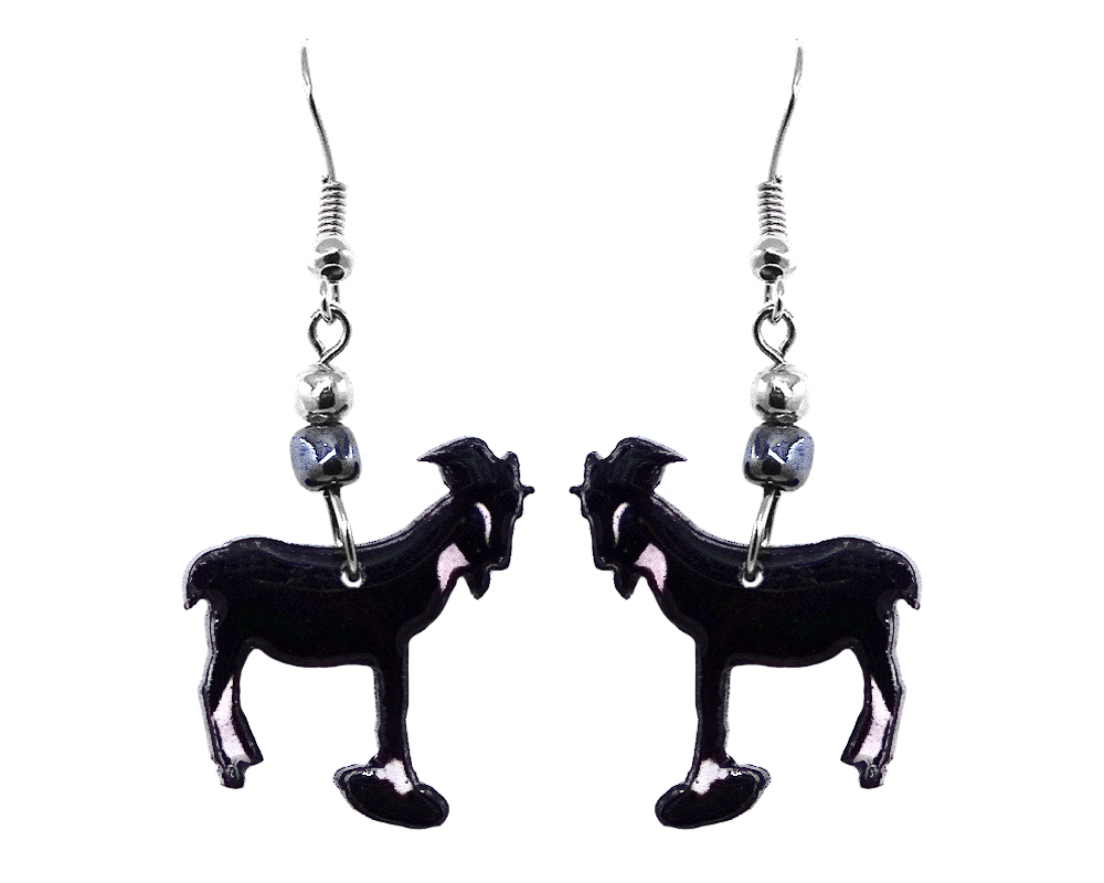 EA-047500090009 Goat acrylic dangle earrings with beaded metal hook in black and white color combination.