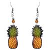 Pineapple fruit acrylic dangle earrings with beaded metal hooks in tan, golden yellow, and green color combination.