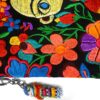 MB-030106099908-3 Medium-sized slim rectangular brown vegan leather purse bag with cotton embroidered Frida Kahlo cartoon doll and floral designs in black and multicolored color combination.