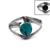 RG-010603540990 Handmade mini round-shaped reversible gemstone cabochon on alpaca silver metal eye-shaped ring in teal green chrysocolla and black onyx.