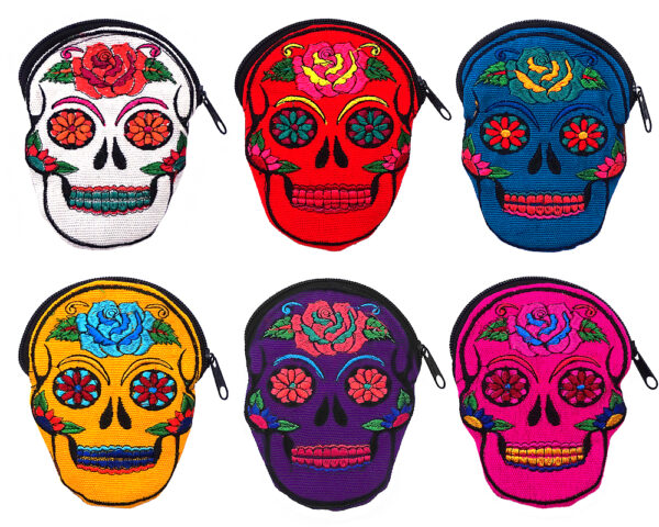 Sugar Skull Floral Embroidered Coin Purse