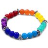 Gemstone crystal ball bead stretchy bracelet in Chakra themed rainbow colors.