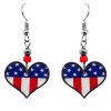 EA-043501050100 Heart-shaped American flag acrylic dangle earrings with beaded metal hooks in red, white, and blue color combination.