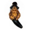HP-030201 Handcrafted tobacco smoking natural bullhorn hand pipe of a gold-colored fat happy buddha.