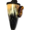 HP-030201-2 Handcrafted tobacco smoking natural bullhorn hand pipe of a gold-colored fat happy buddha.