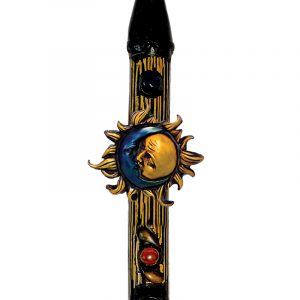 Handcrafted tobacco smoking natural bamboo wooden peace pipe of a kissing sun and crescent half moon.