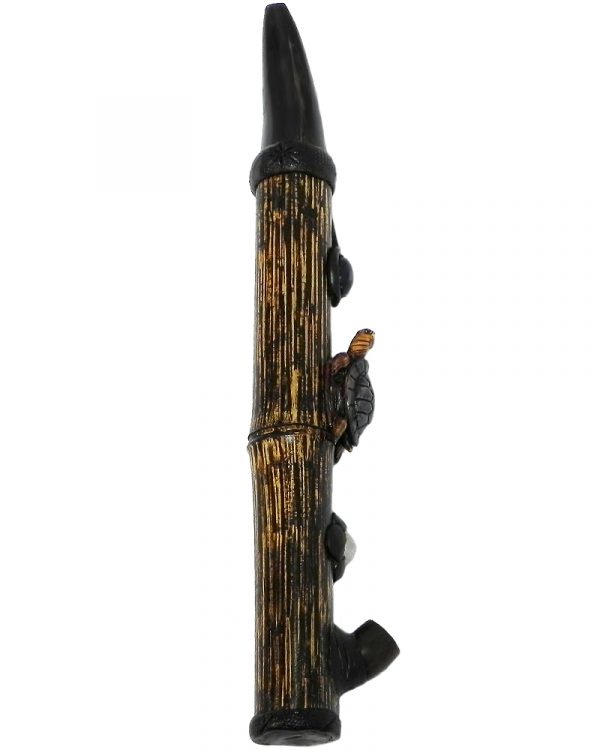 Handcrafted tobacco smoking natural bamboo wooden peace pipe of a sea turtle.