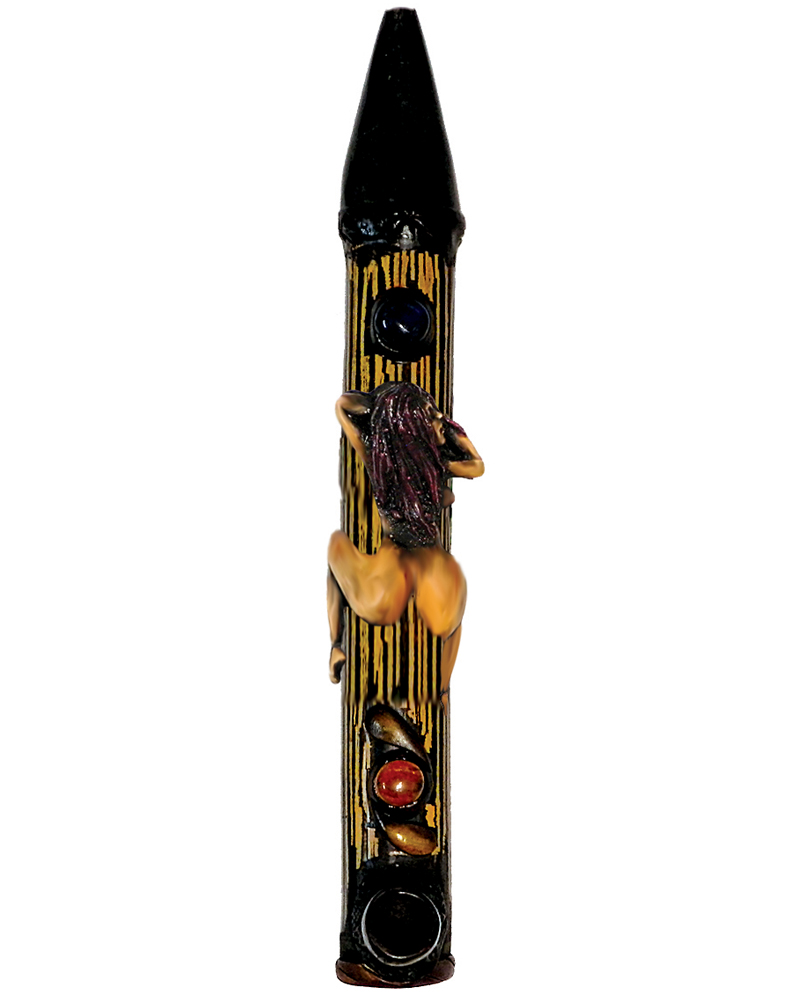 Handcrafted tobacco smoking natural bamboo wooden peace pipe of a sexy nude girl with a big booty.