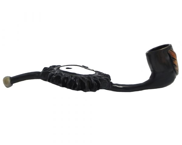 Handcrafted tobacco smoking hand pipe of a classic black and white yin yang symbol with sun rays in small size.